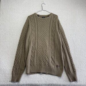 Buffalo David Bitton Sweater Mens L Brown / Beige 3D cable Knit Pullover Cozy